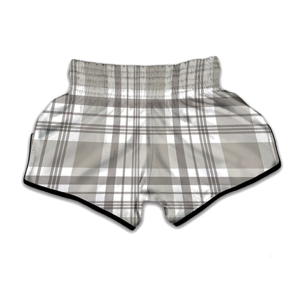 Grey And White Border Tartan Print Muay Thai Boxing Shorts