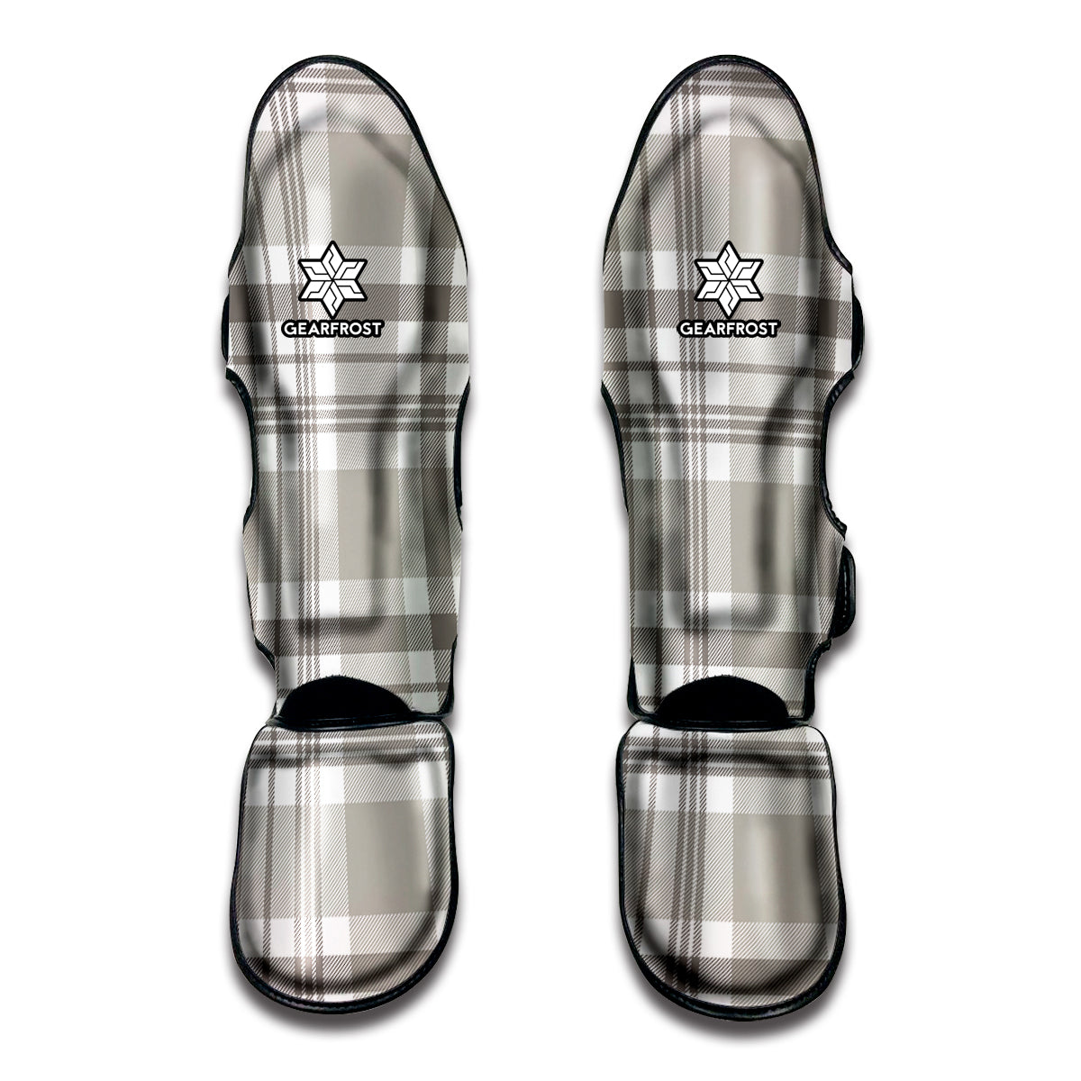 Grey And White Border Tartan Print Muay Thai Shin Guard