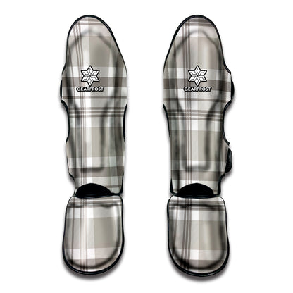 Grey And White Border Tartan Print Muay Thai Shin Guard