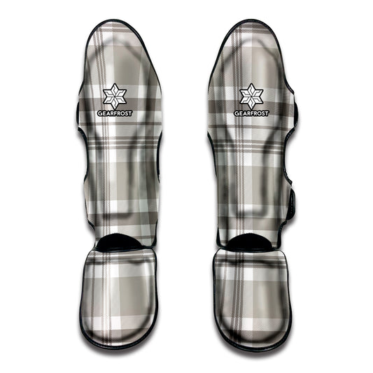 Grey And White Border Tartan Print Muay Thai Shin Guard