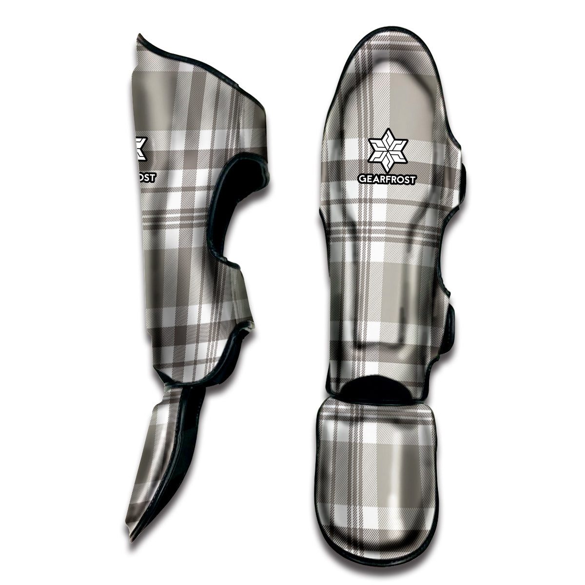 Grey And White Border Tartan Print Muay Thai Shin Guard