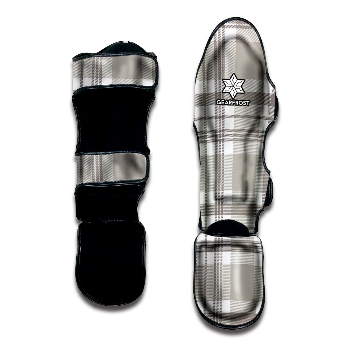 Grey And White Border Tartan Print Muay Thai Shin Guard