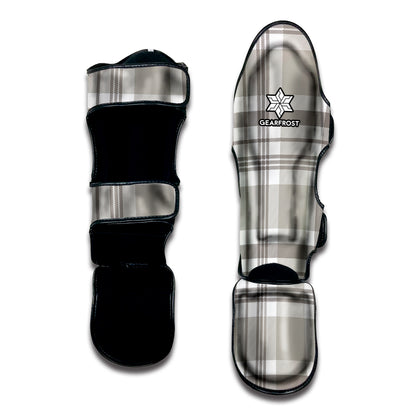 Grey And White Border Tartan Print Muay Thai Shin Guard