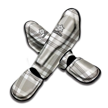 Grey And White Border Tartan Print Muay Thai Shin Guard