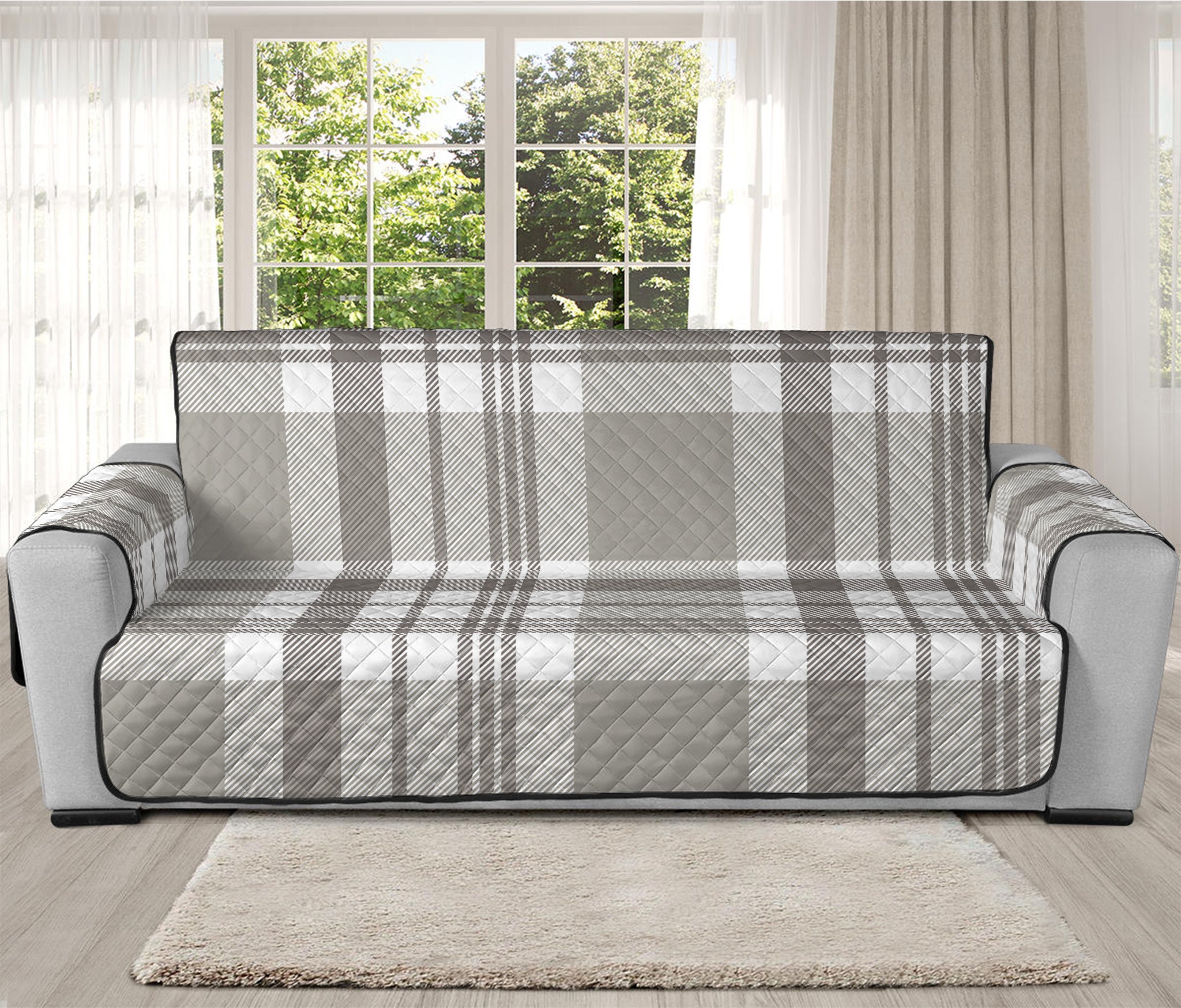 Grey And White Border Tartan Print Oversized Sofa Protector