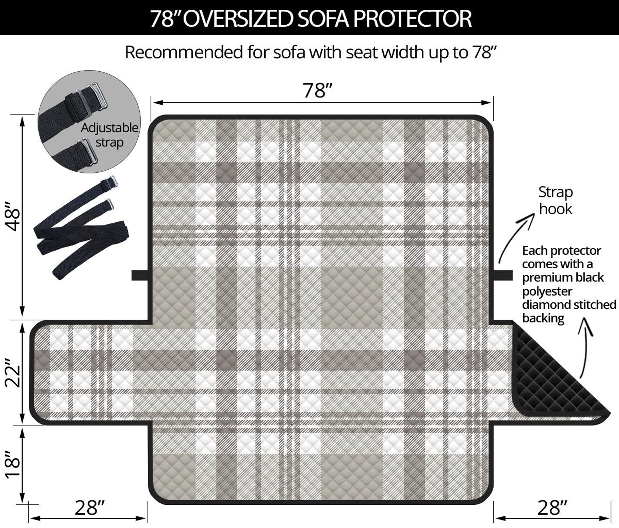 Grey And White Border Tartan Print Oversized Sofa Protector