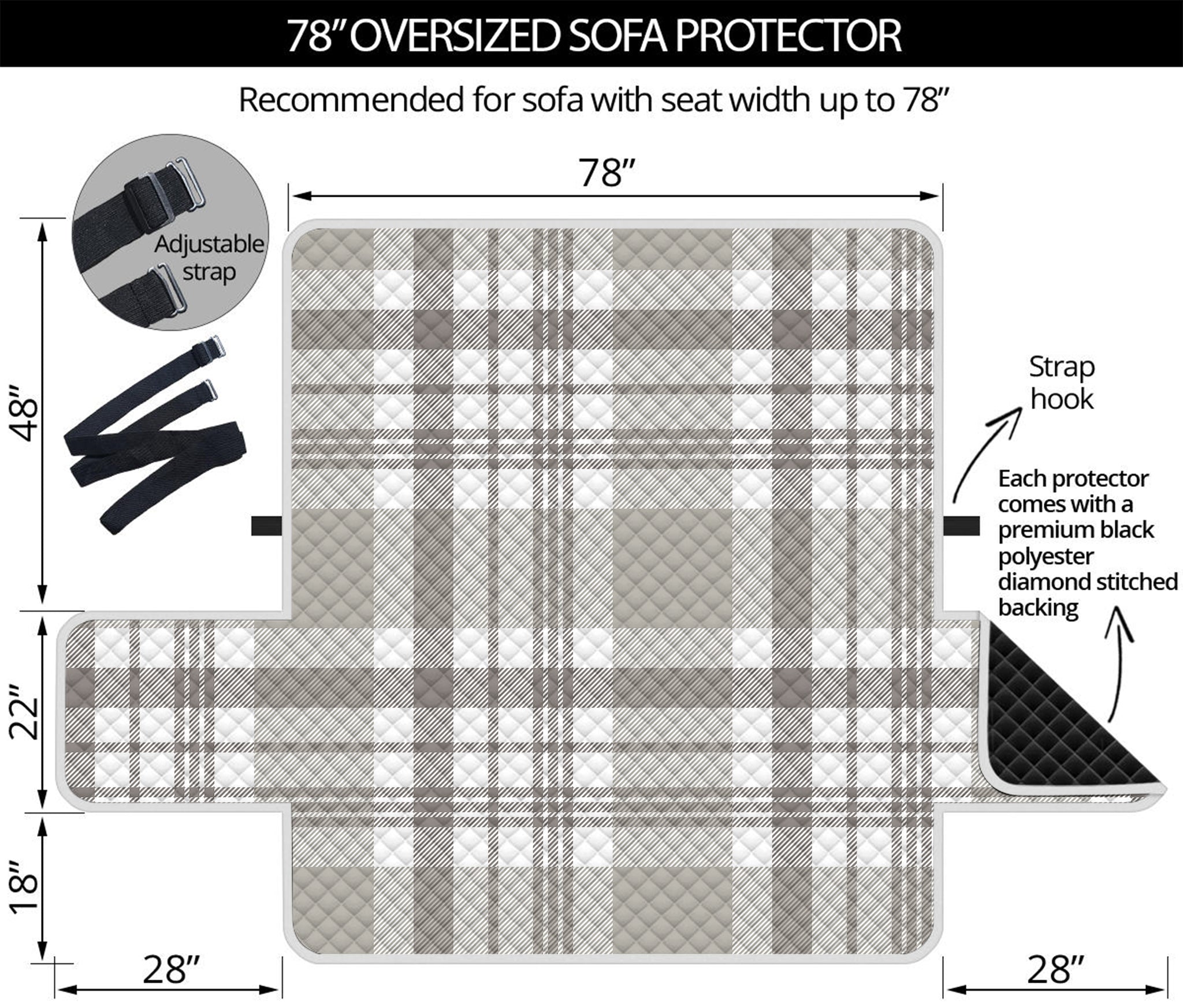 Grey And White Border Tartan Print Oversized Sofa Protector