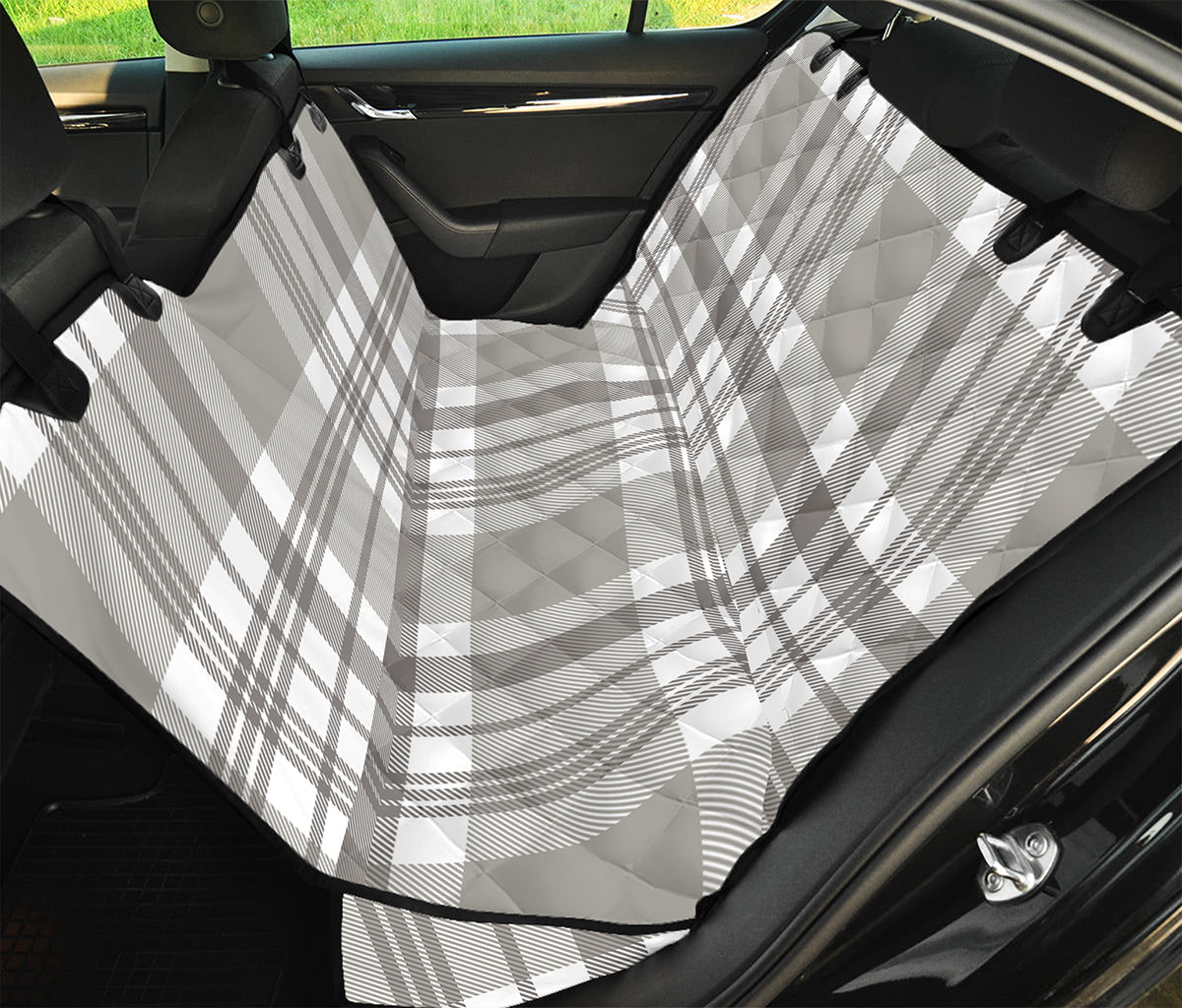 Grey And White Border Tartan Print Pet Car Back Seat Cover