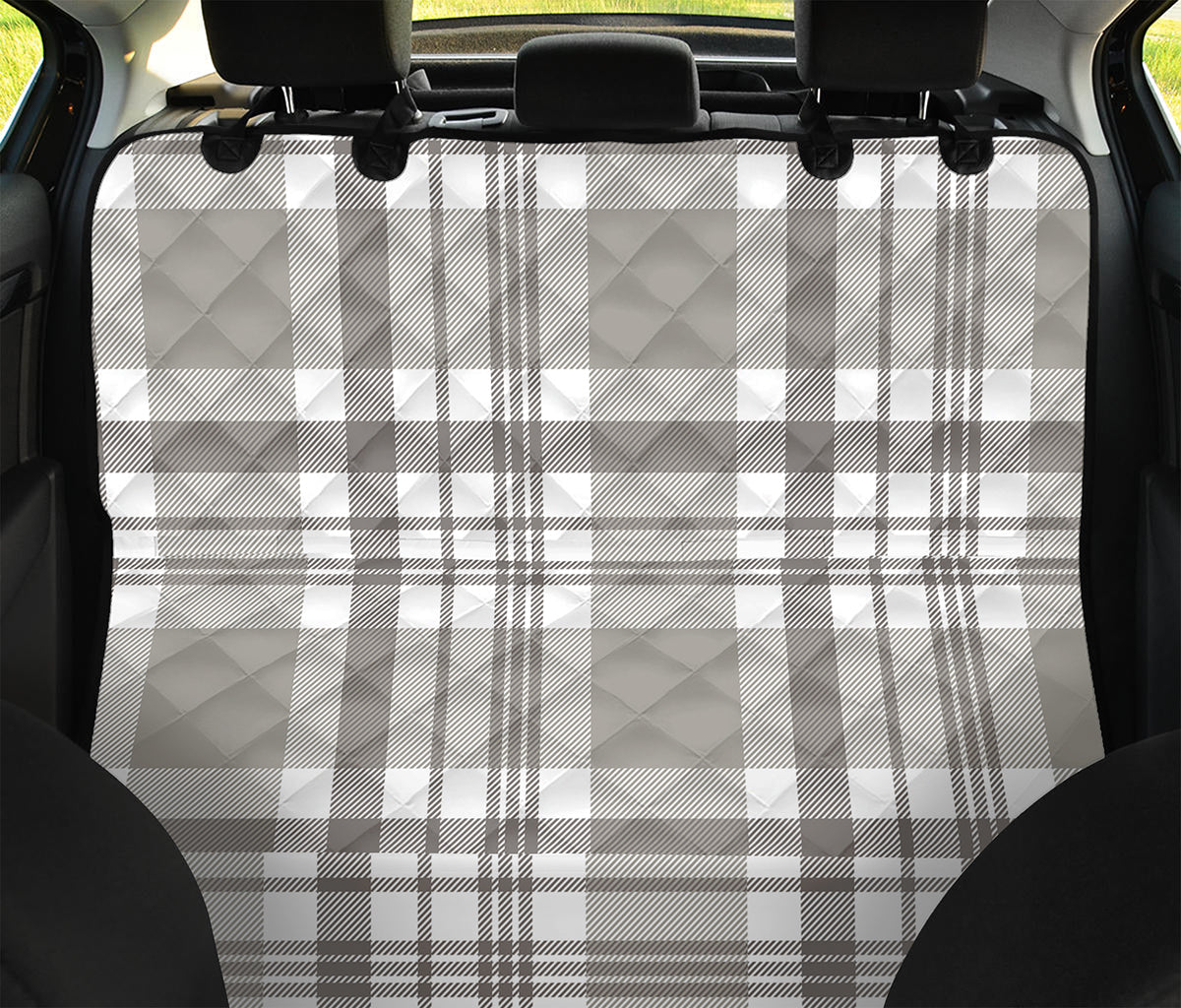 Grey And White Border Tartan Print Pet Car Back Seat Cover