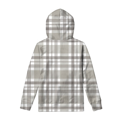 Grey And White Border Tartan Print Pullover Hoodie