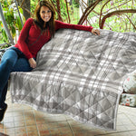 Grey And White Border Tartan Print Quilt