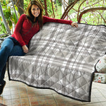 Grey And White Border Tartan Print Quilt