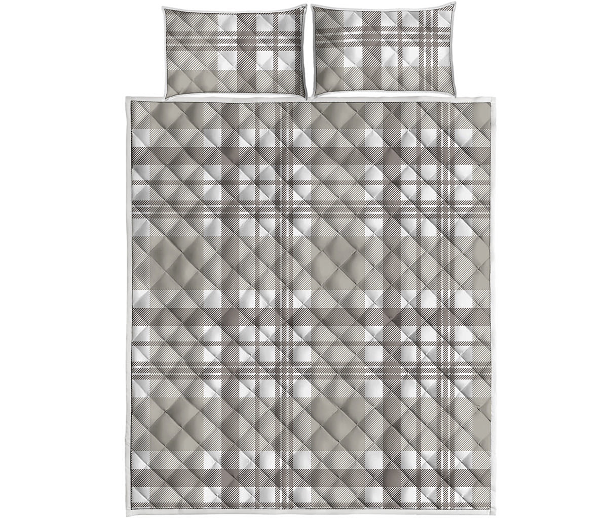 Grey And White Border Tartan Print Quilt Bed Set