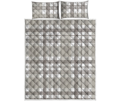 Grey And White Border Tartan Print Quilt Bed Set