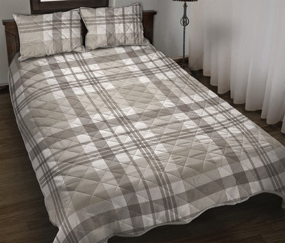 Grey And White Border Tartan Print Quilt Bed Set