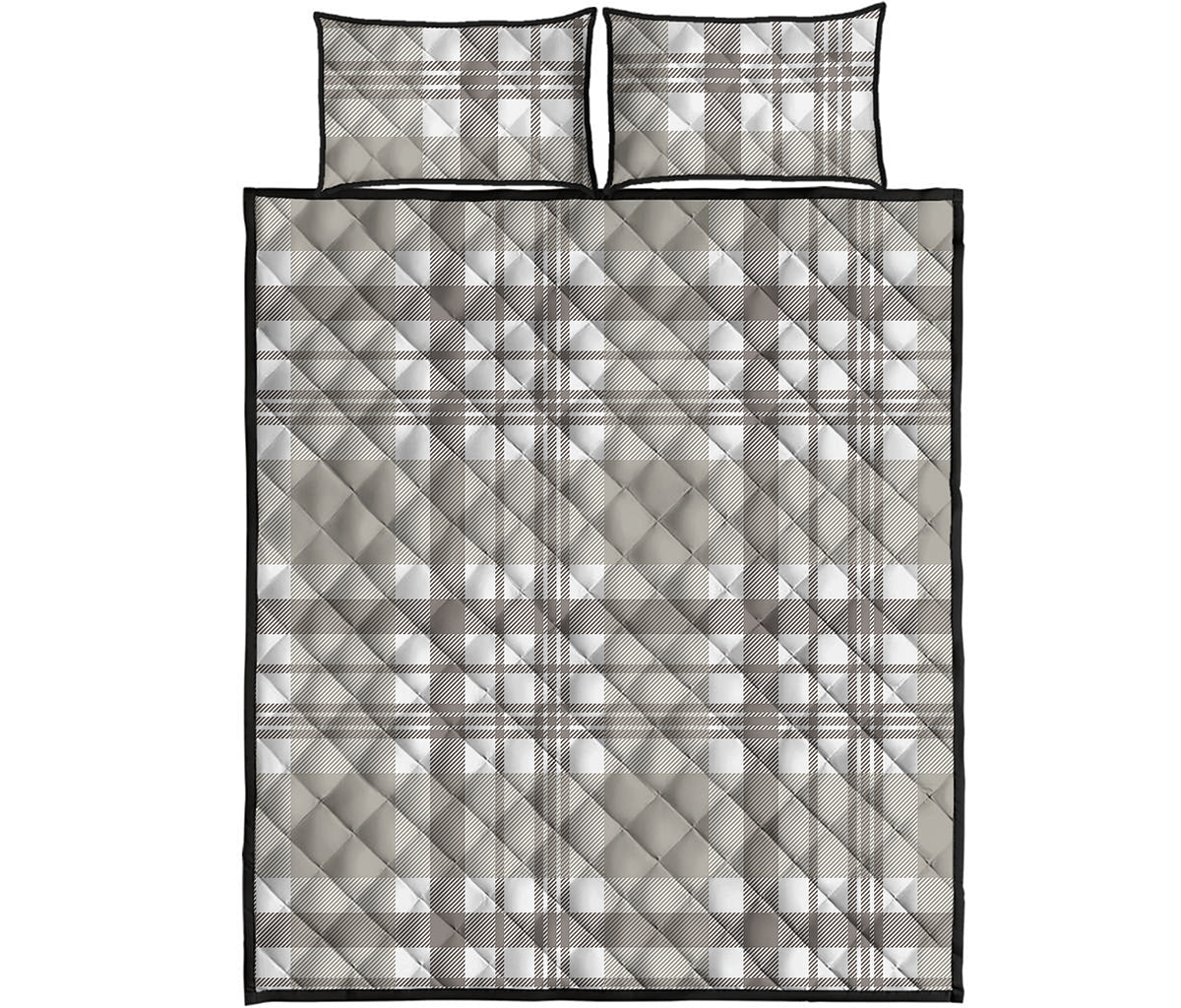 Grey And White Border Tartan Print Quilt Bed Set