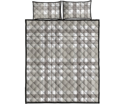 Grey And White Border Tartan Print Quilt Bed Set