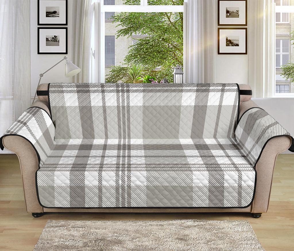 Grey And White Border Tartan Print Sofa Protector