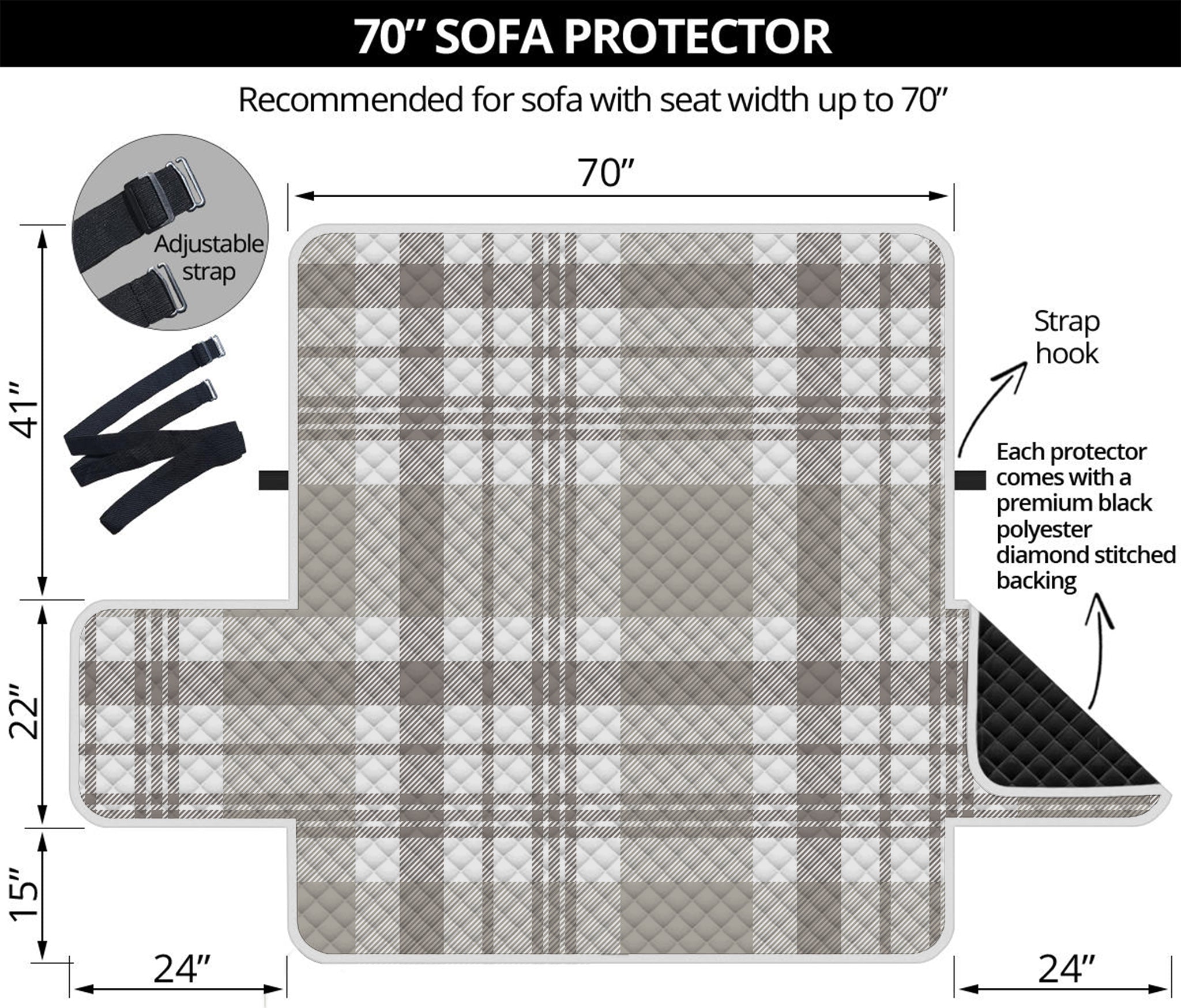 Grey And White Border Tartan Print Sofa Protector