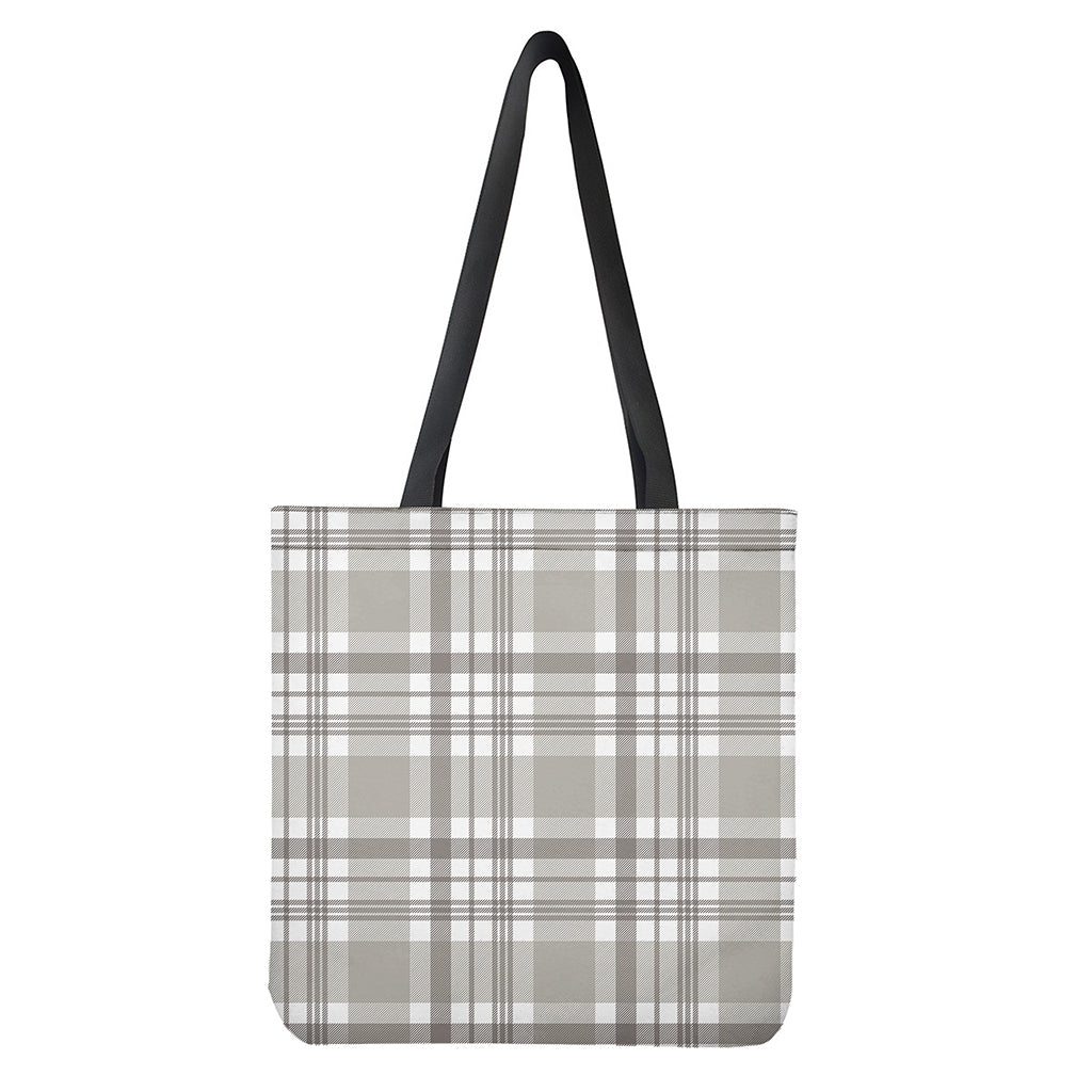 Grey And White Border Tartan Print Tote Bag