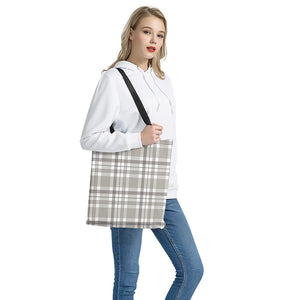 Grey And White Border Tartan Print Tote Bag