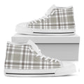 Grey And White Border Tartan Print White High Top Sneakers