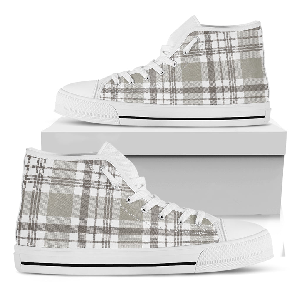 Grey And White Border Tartan Print White High Top Shoes