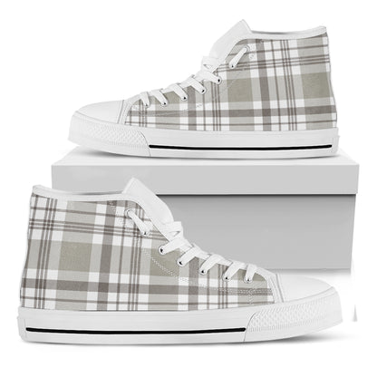 Grey And White Border Tartan Print White High Top Shoes