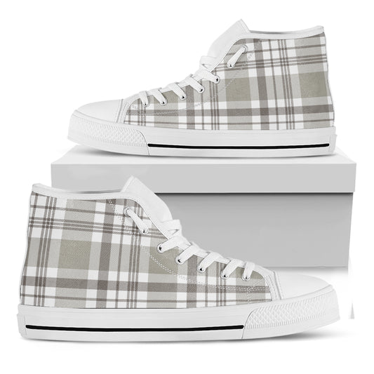 Grey And White Border Tartan Print White High Top Shoes