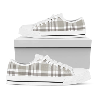 Grey And White Border Tartan Print White Low Top Shoes