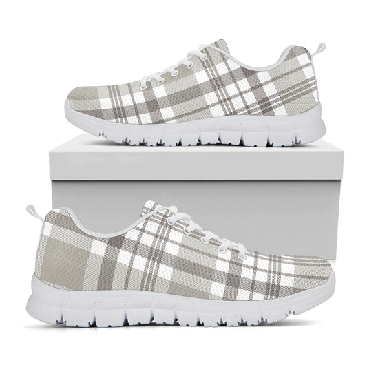 Grey And White Border Tartan Print White Sneakers
