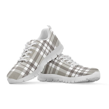 Grey And White Border Tartan Print White Sneakers