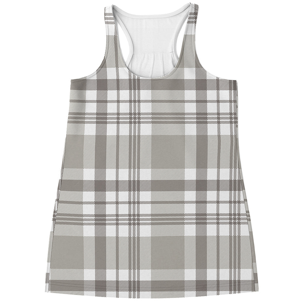 Grey And White Border Tartan Print Women's Racerback Tank Top