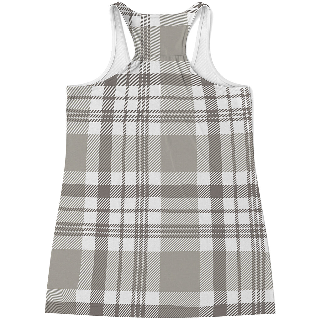Grey And White Border Tartan Print Women's Racerback Tank Top