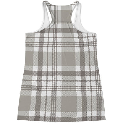 Grey And White Border Tartan Print Women's Racerback Tank Top