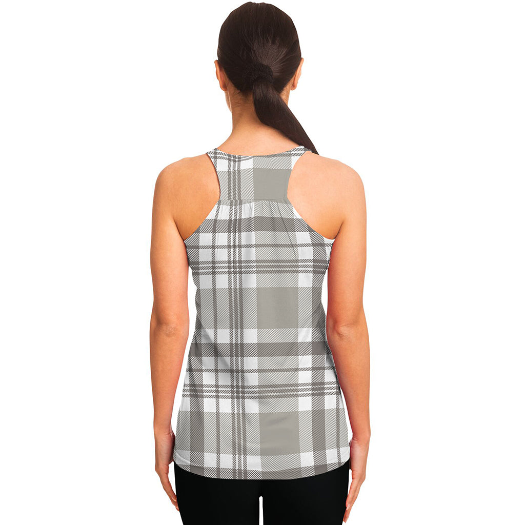 Grey And White Border Tartan Print Women's Racerback Tank Top