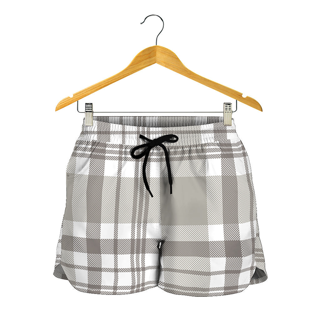Grey And White Border Tartan Print Women's Shorts