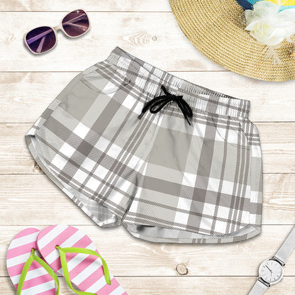 Grey And White Border Tartan Print Women's Shorts