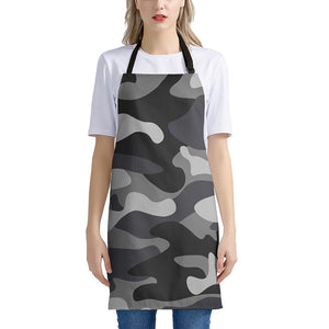 Grey And White Camouflage Print Apron