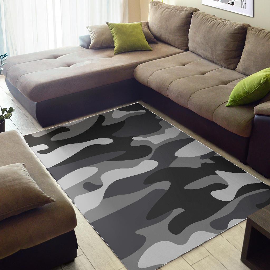 Grey And White Camouflage Print Area Rug GearFrost