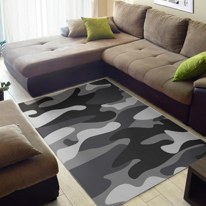 Grey And White Camouflage Print Area Rug GearFrost