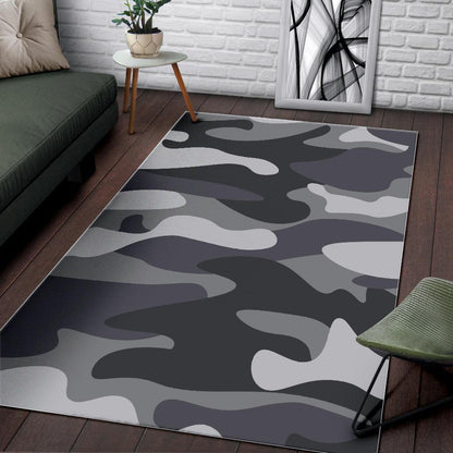 Grey And White Camouflage Print Area Rug GearFrost