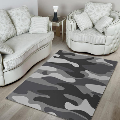 Grey And White Camouflage Print Area Rug GearFrost