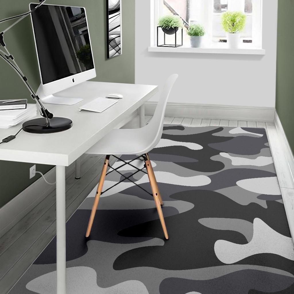 Grey And White Camouflage Print Area Rug GearFrost