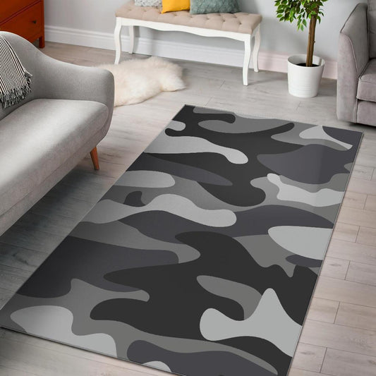 Grey And White Camouflage Print Area Rug GearFrost