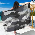 Grey And White Camouflage Print Beach Sarong Wrap