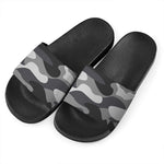 Grey And White Camouflage Print Black Slide Sandals