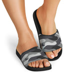 Grey And White Camouflage Print Black Slide Sandals