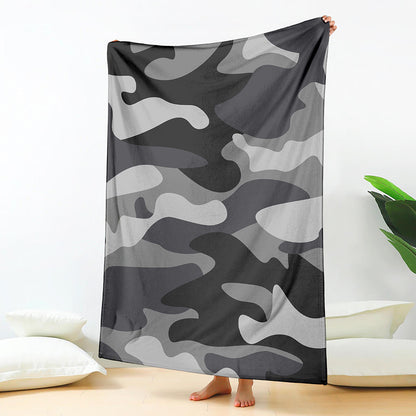 Grey And White Camouflage Print Blanket