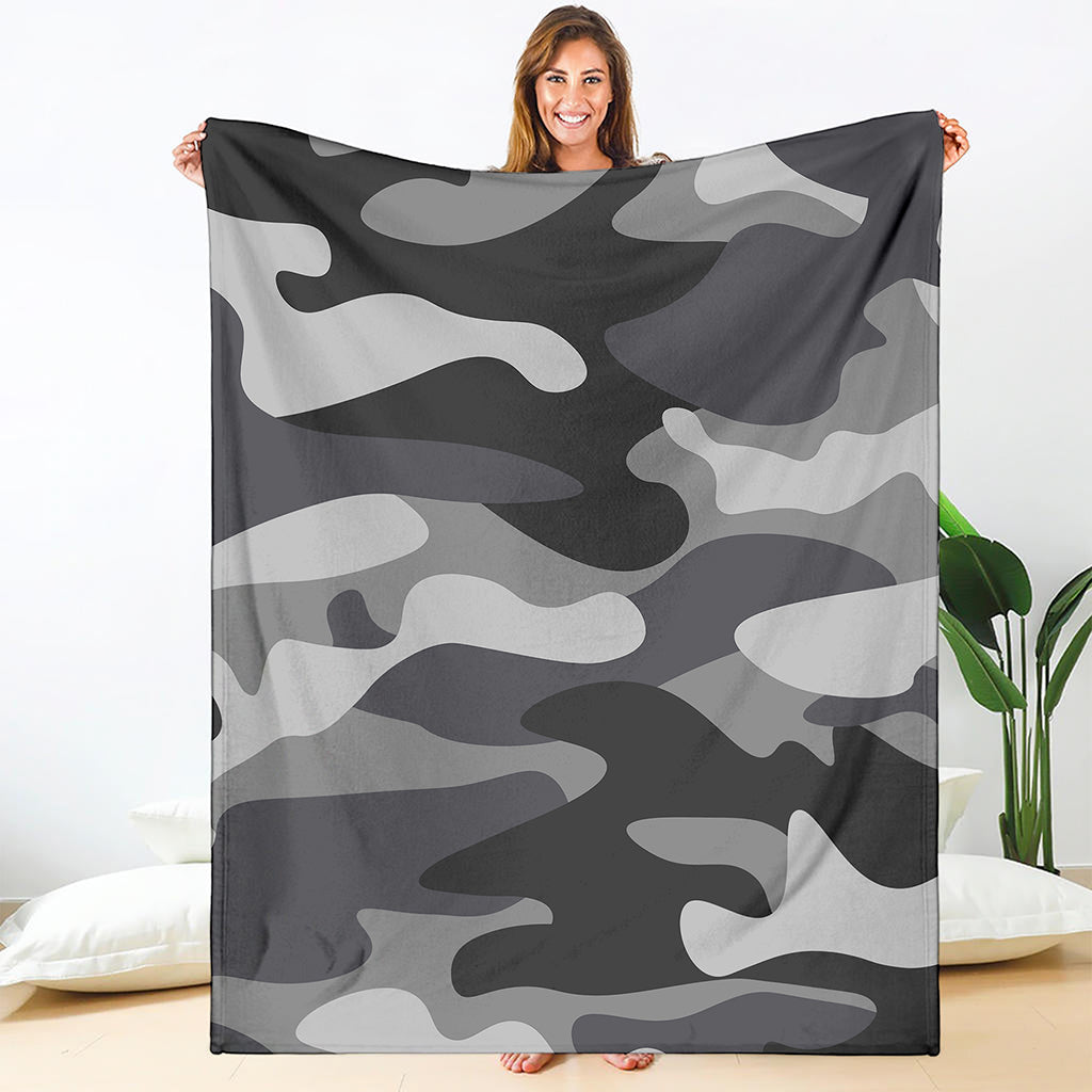 Grey And White Camouflage Print Blanket